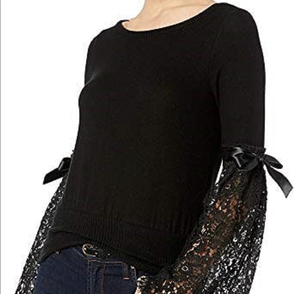Three Dots Women’s Brushed Sweater w/ Lace Sleeves